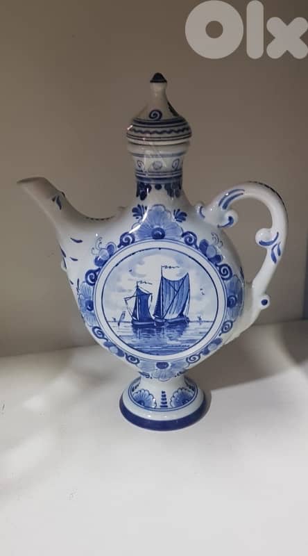 Vintage Blue & White Ceramic Decorative Pitcher 0