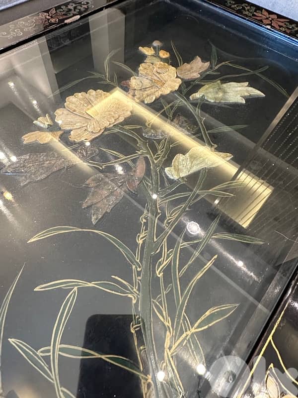 Oriental Coffee Table Lacquered in Black  with Stone 0