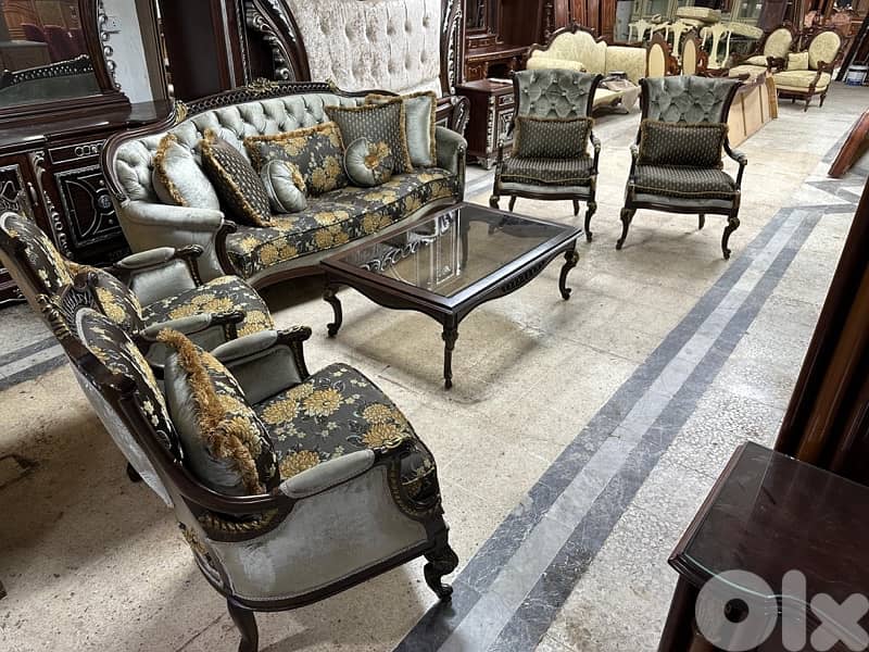 طقم صالون خشب زان حفر يد 3