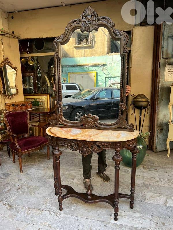 French console antique كونسول فرنسي مع مراي خشب جوز ناعم روعة سعر لقطة 0