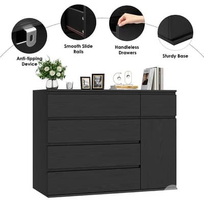 Homfa 5 Drawer Dresser with Door, Modern