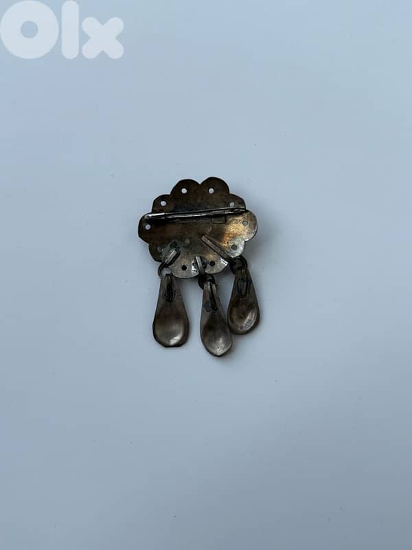 Antique handmade ethnic jewelry silver brooch with red natural stone 2