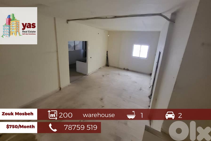 Zouk Mosbeh 200m2 | warehouse | Prime Area | rent | EL | 0