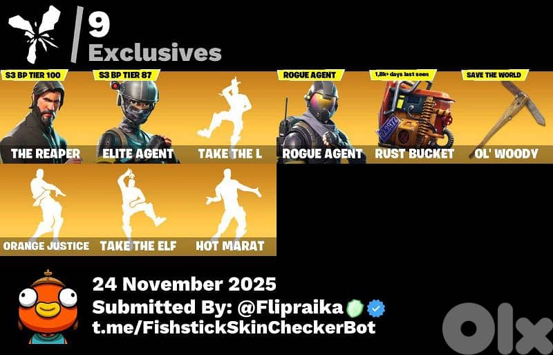 fortnite account/take the L/the reaper skin orange justice/PSN 3