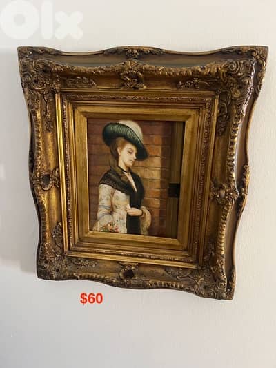 Vintage Framed Portrait Painting – Gold Ornate Frame