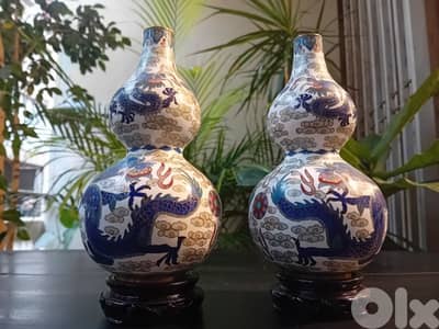 Stunning Pair of Handcrafted Chinese Cloisonné Gourd Vases