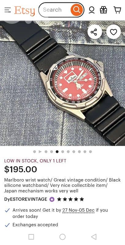 rare vintage Marlboro wrist watch/ Great vintage 1980’s condition/ 6