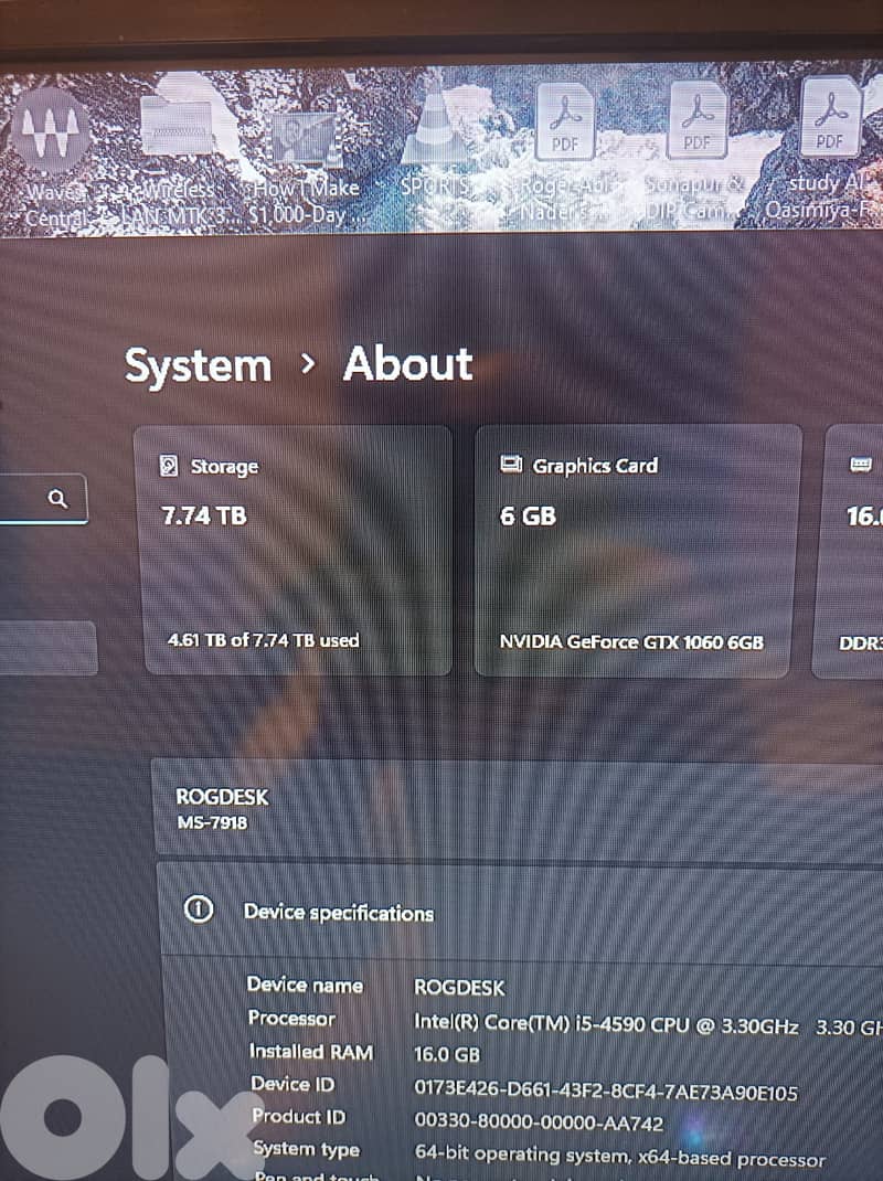 MSI CPU i5 Nvidia 1060 6GB GPU 16GB RAM 8TB + 512 SSD 8