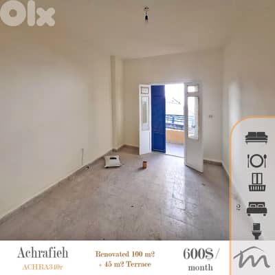 Ashrafieh | Renovated 100m² + 45m² Terrace | 2 Bedrooms Apartment