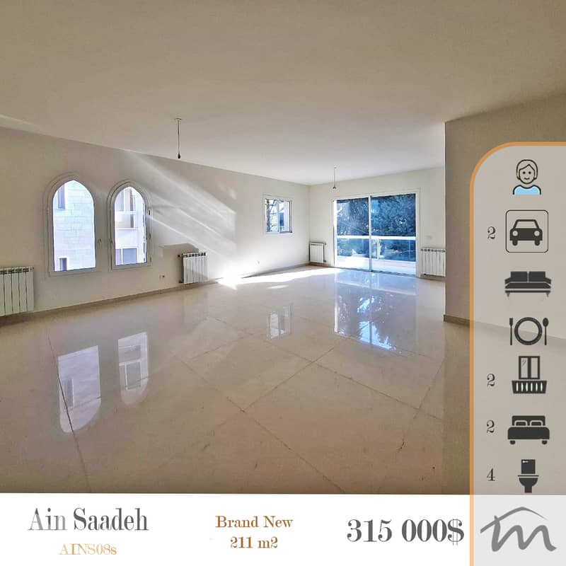 Ain Saadeh | Brand New 210m² Ap | 2 Balconies | Open Sea-Mountain View 0