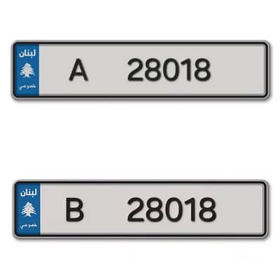 2 Plate Number For Sale (28018 A & B)