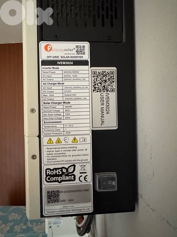 Solar system lithium Felicity Battery FLA 2.5 KW + Inverter IVEM 3KW 2