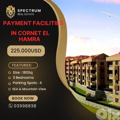 PAYMENT FACILITIES IN CORNET EL HAMRA PRIME WITH SEA VIEW, (MY-180)