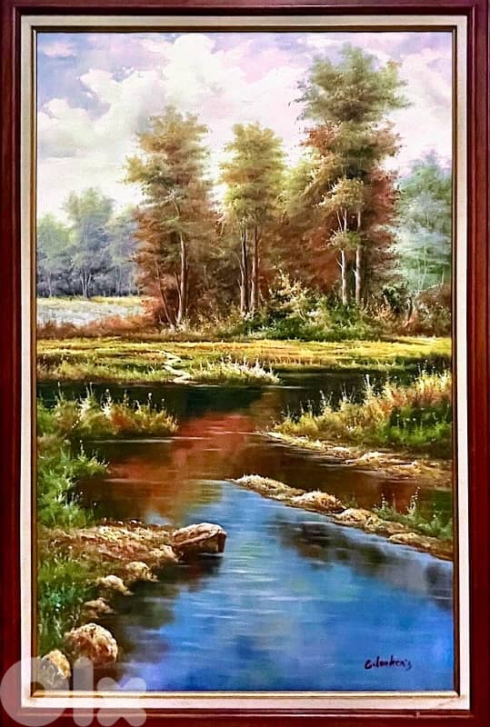 Large Signed European Oil Painting – Framed Landscape 0