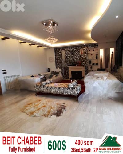 Fully Furnished 400sqm Apartment For Rent in Beit Chabeb with OpenView