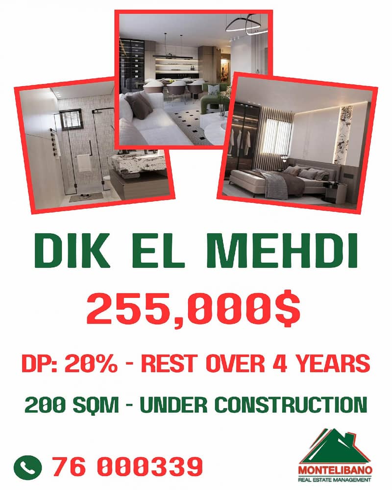 Under Construction 200sqm Apartment ForSalein Dik El Mehdi+Installment 0