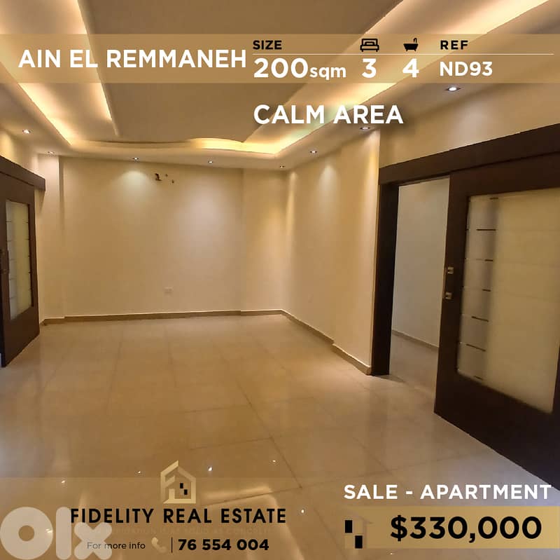 Apartment for sale in Ain El Remmaneh ND93 شقة للبيع في عين الرمانة 0