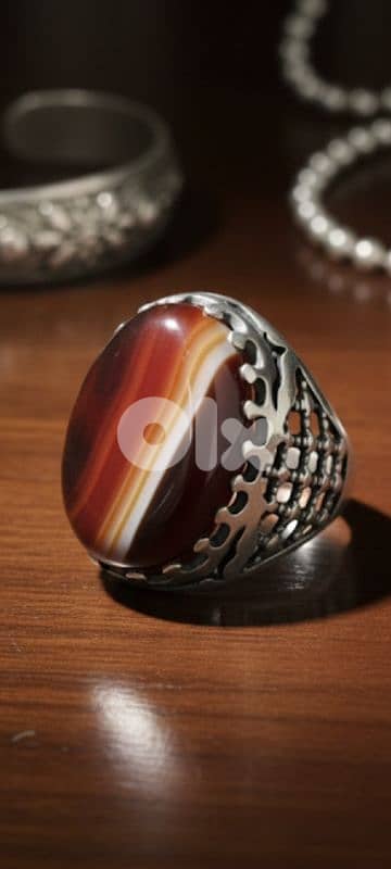 Silver Yamani Agate Ring 925 | خاتم فضة جزع يماني صياغة مقام