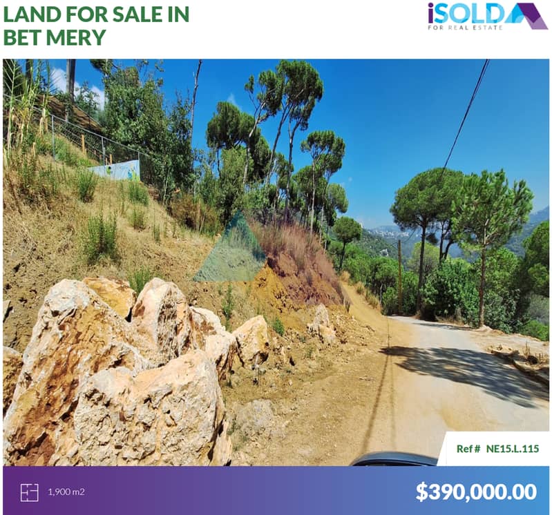 1900m2 land+Mountain View 4sale in Bet Mery - أرض للبيع في بيت مري 0