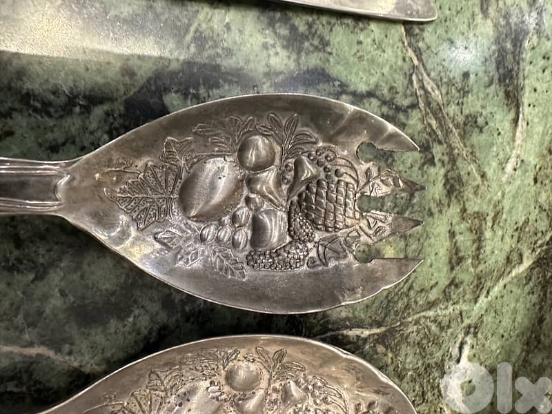 Vintage silver plated serving fork and spoon and knife 2