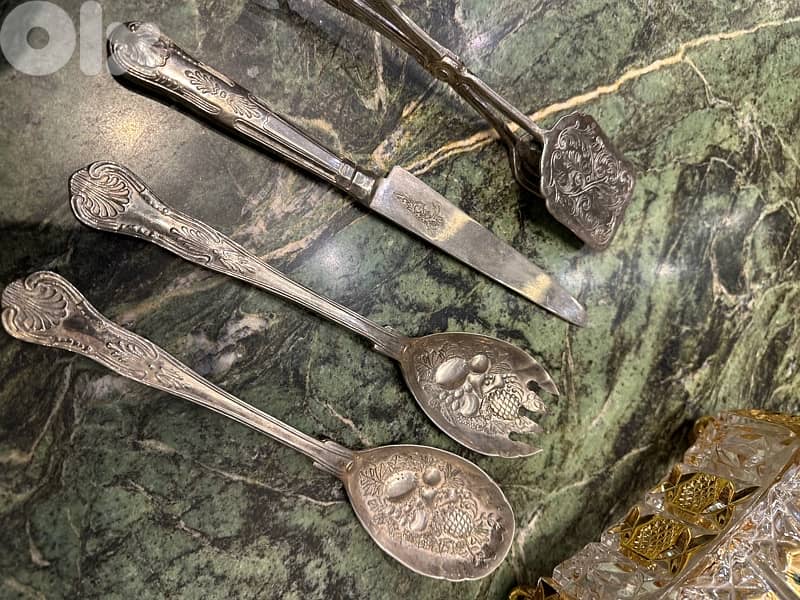 Vintage silver plated serving fork and spoon and knife 3