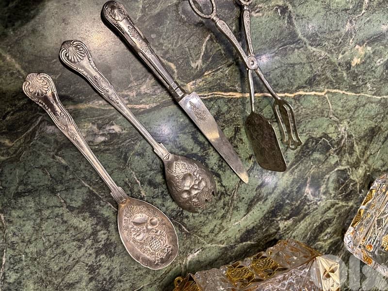 Vintage silver plated serving fork and spoon and knife 6