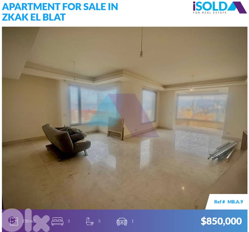 Brand New 230m2 Apartment+sea view 4Sale in Zkak El Blat - زقاق البلاط 0