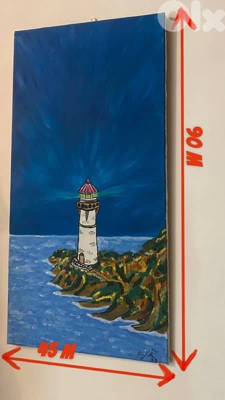 لوحة أكريليك منارة على البحر 0