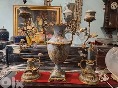 شمعدان عدد٢ مع فاز بورسولان سافر مميز انتيك سعر لقطة