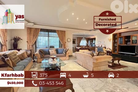 Kfarhbab 375m2 | Furnished/Equipped | Partial Sea View | Decorated|IVK