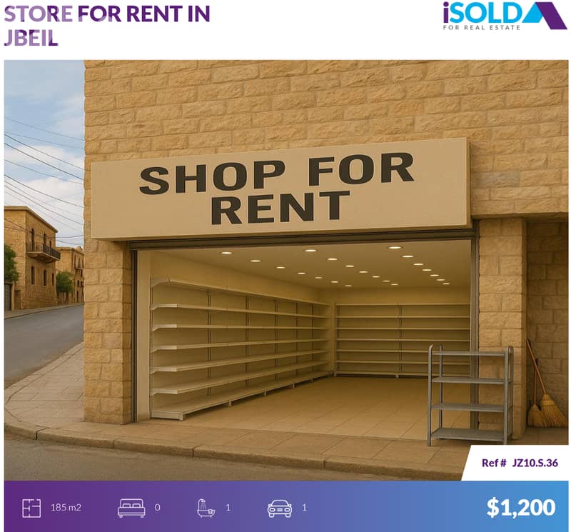 185m2 Shop with very prime location 4rent in Jbeil Town - محل في جبيل 0