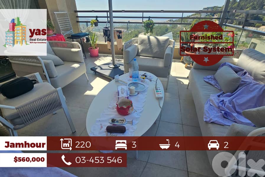 Jamhour 220m2 | 25m2 Terrace | Furnished | Solar System | Decorated|PA 0