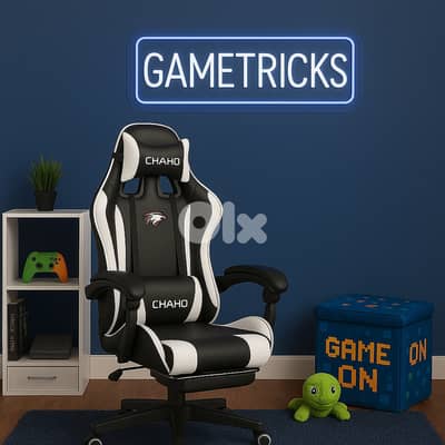 Chaho Gaming Chair with Footrest - Black/White colored