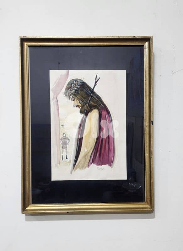 Christ Water Color  لوحة رسم، تابلو  tableau painting antique 0