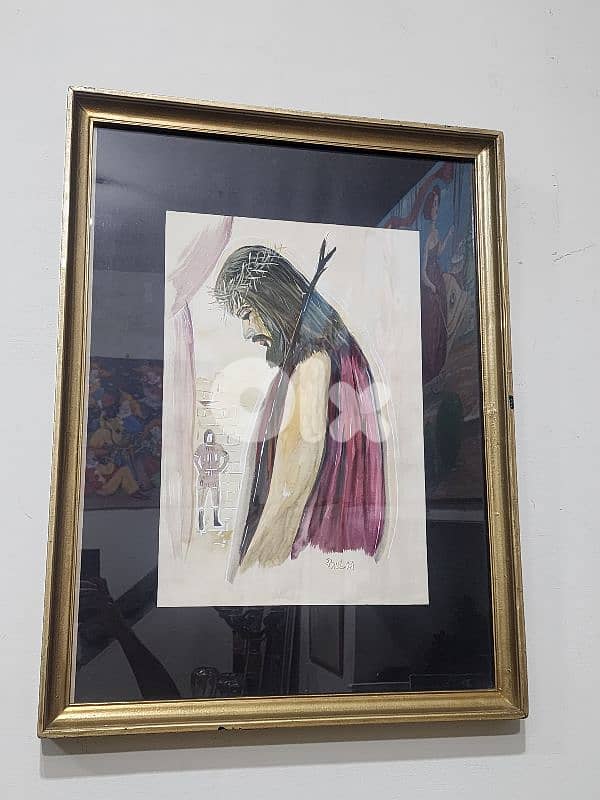 Christ Water Color  لوحة رسم، تابلو  tableau painting antique 1