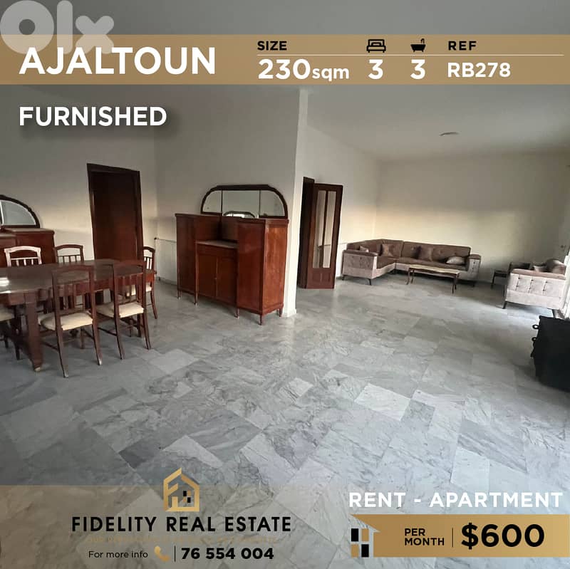 Apartment for rent in Ajaltoun RB278 شقة مفروشة للإيجار في عجلتون 0