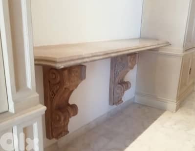 كونسول جداري- لوح رخام مع قاعدتين خشب - 210x48