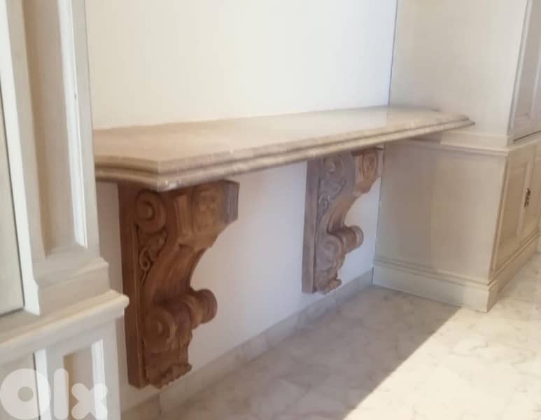 كونسول جداري- لوح رخام مع قاعدتين خشب - 210x48 0