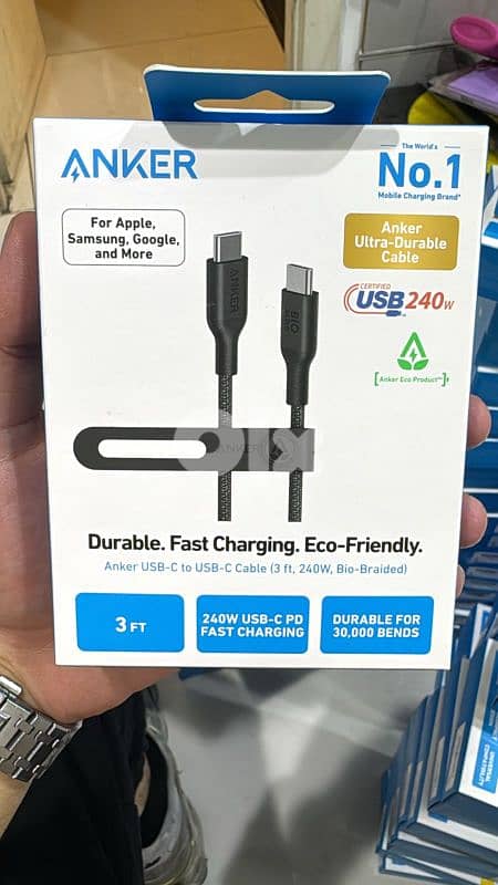 Anker 544 Neylon usb-c to usb-c cable 3ft 240w black 0