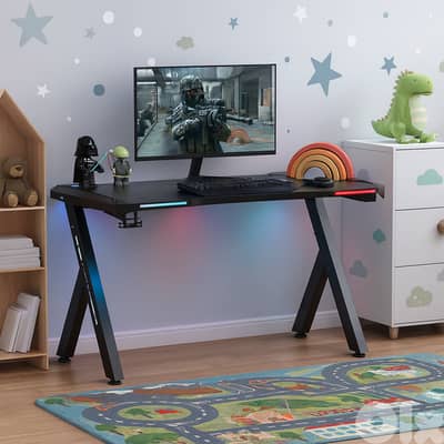 RGB Gaming Desk with Led Lights, Headset Holder & Cup Holder - 120c