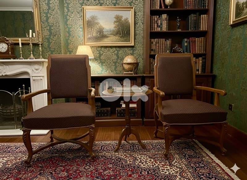 Pair of High-Back Wood Armchairs (120 cm H) 0