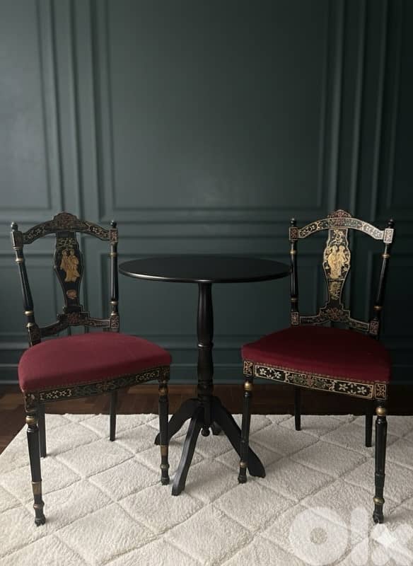 Dramatic Black & Gold antique style Chinoiserie Set! 0