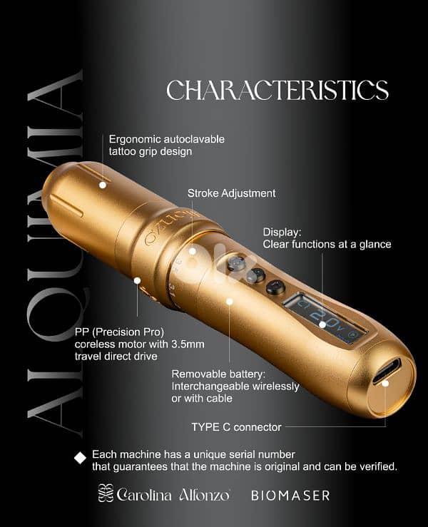 Biomaser x Carolina Alfonzo Wireless PMU tattoo Machine  Adjustable 8