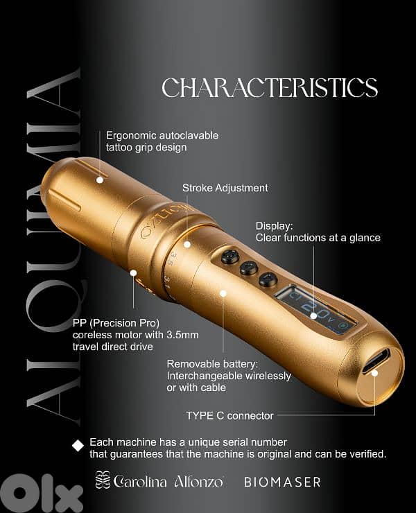 Biomaser x Carolina Alfonzo Wireless PMU tattoo Machine  Adjustable 9
