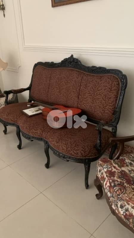 2 antique hand graved oak wood sofas 1