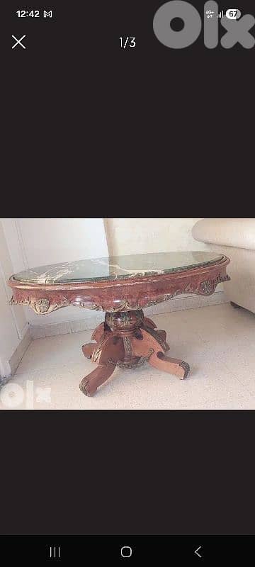 طاولة نص خشب زين نحاس وجه رخام 0