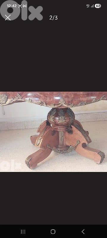 طاولة نص خشب زين نحاس وجه رخام 1