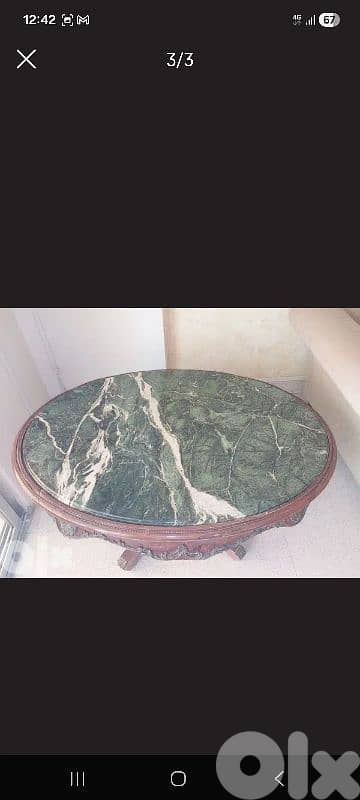 طاولة نص خشب زين نحاس وجه رخام 2