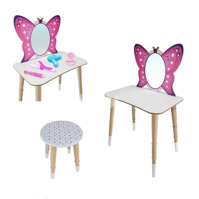 Wooden Make Up Butterfly Table With Chair - طاولة مكياج خشبية 1