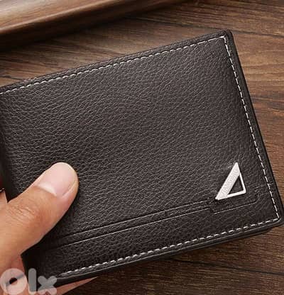 Men's Black Leather Wallet with Metal Accent